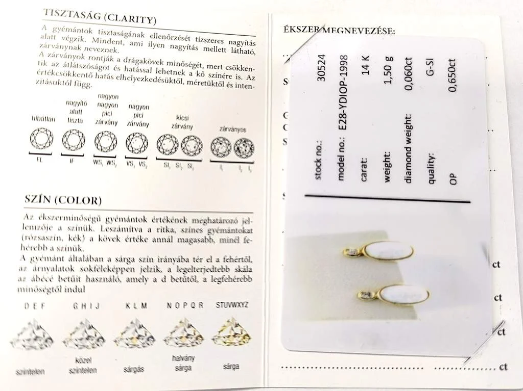 Sárga arany opál kővel és brilliáns csiszolású gyémánttal ékített női stekkeres fülbevaló - Image 9